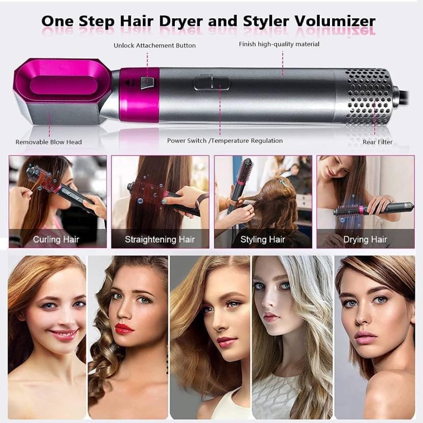 E'ehsaas 5-in-1 Multifunctional Hair Dryer Styling Tool, Detachable Multi-Head Hot Air Comb, Ion Automatic Suction Hair Curler, Hot Air Blower Styler, and Volumizer Hair Brush (Multicolor Pack of 1)