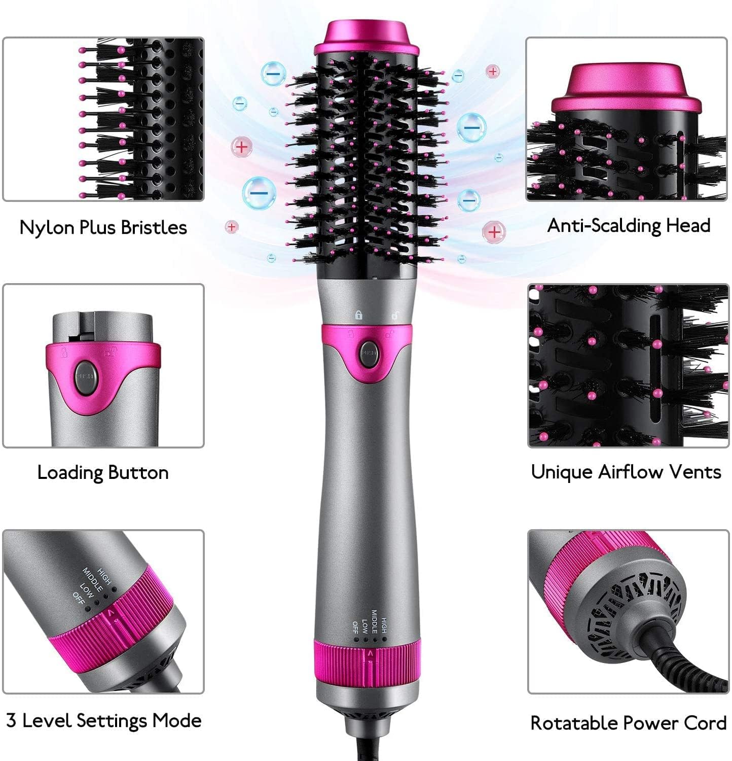 E'ehsaas 5-in-1 Multifunctional Hair Dryer Styling Tool, Detachable Multi-Head Hot Air Comb, Ion Automatic Suction Hair Curler, Hot Air Blower Styler, and Volumizer Hair Brush (Multicolor Pack of 1)