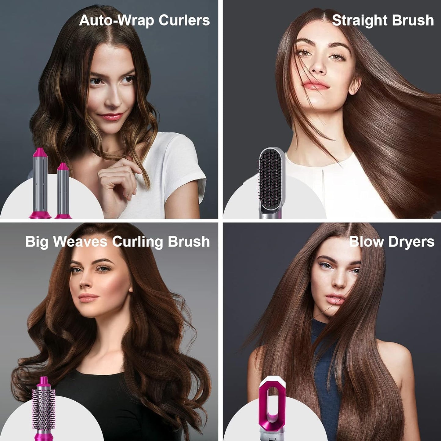 E'ehsaas 5-in-1 Multifunctional Hair Dryer Styling Tool, Detachable Multi-Head Hot Air Comb, Ion Automatic Suction Hair Curler, Hot Air Blower Styler, and Volumizer Hair Brush (Multicolor Pack of 1)