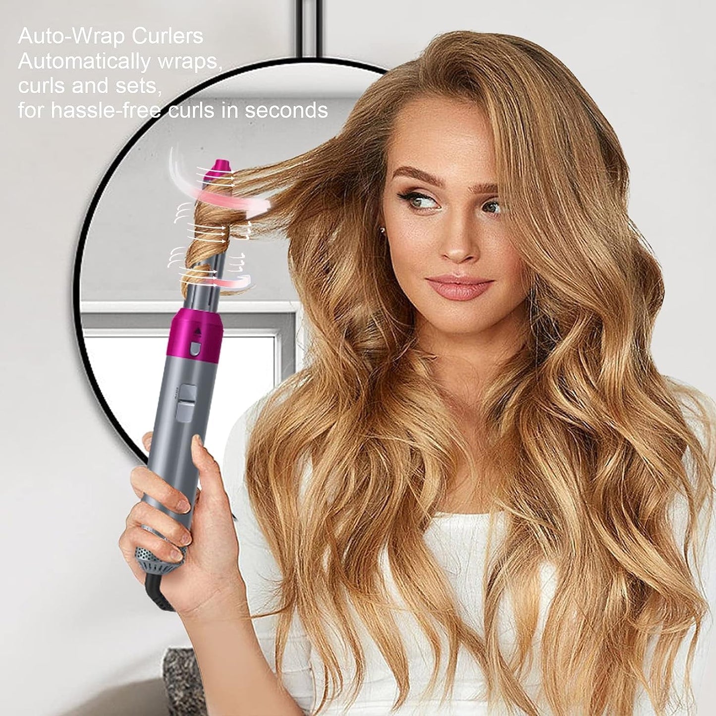 E'ehsaas 5-in-1 Multifunctional Hair Dryer Styling Tool, Detachable Multi-Head Hot Air Comb, Ion Automatic Suction Hair Curler, Hot Air Blower Styler, and Volumizer Hair Brush (Multicolor Pack of 1)