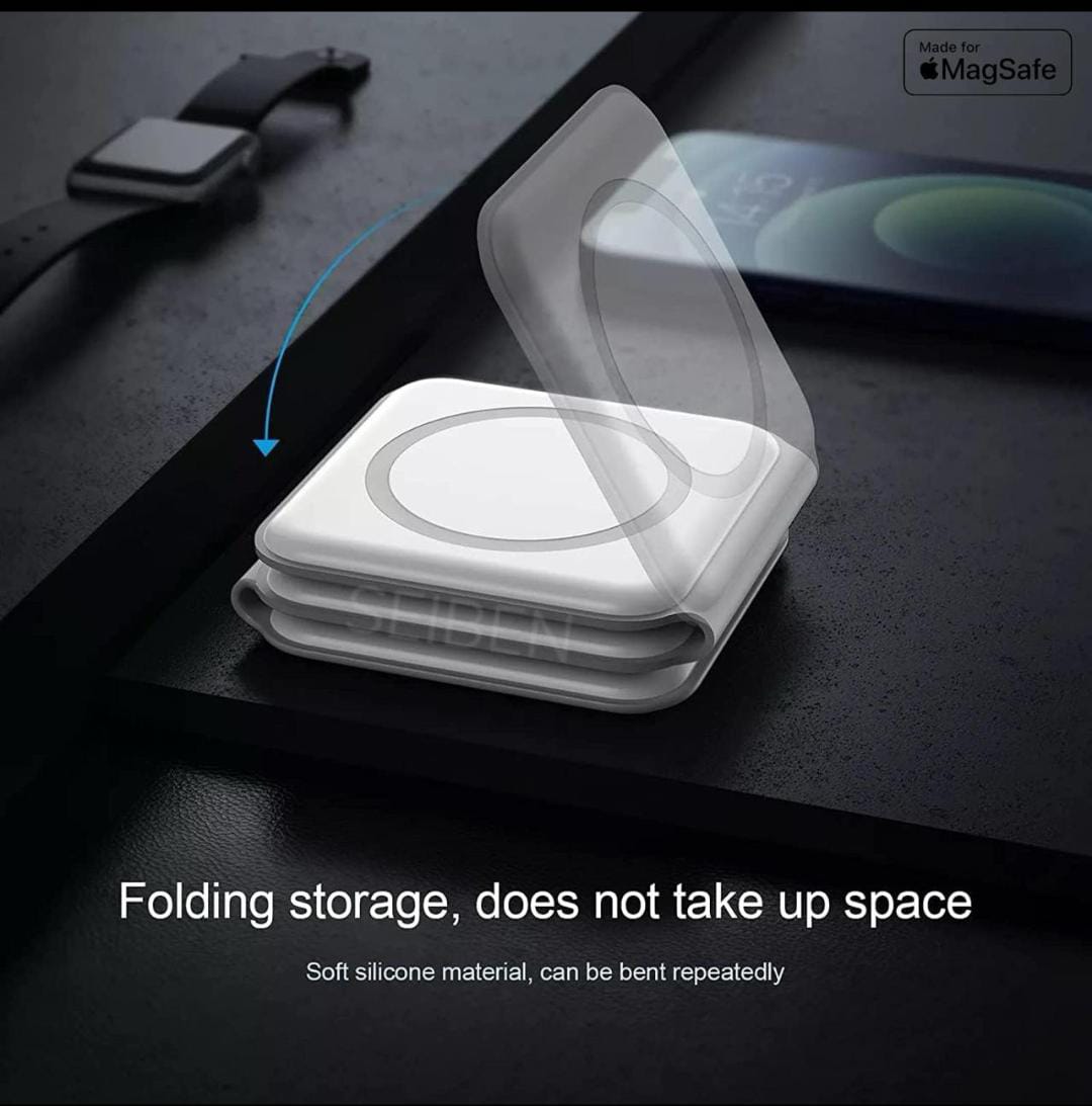 3 in 1 MagSafe Magnetic Foldable Wireless Charger for iPhone 16 to 12 Series | Compatible with AirPods 2/3/Pro | Compatible with only Apple Watch Series | 23W Charging | Wireless Charger - Pearl White