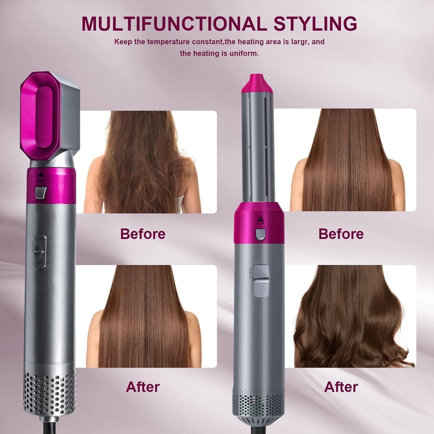 E'ehsaas 5-in-1 Multifunctional Hair Dryer Styling Tool, Detachable Multi-Head Hot Air Comb, Ion Automatic Suction Hair Curler, Hot Air Blower Styler, and Volumizer Hair Brush (Multicolor Pack of 1)