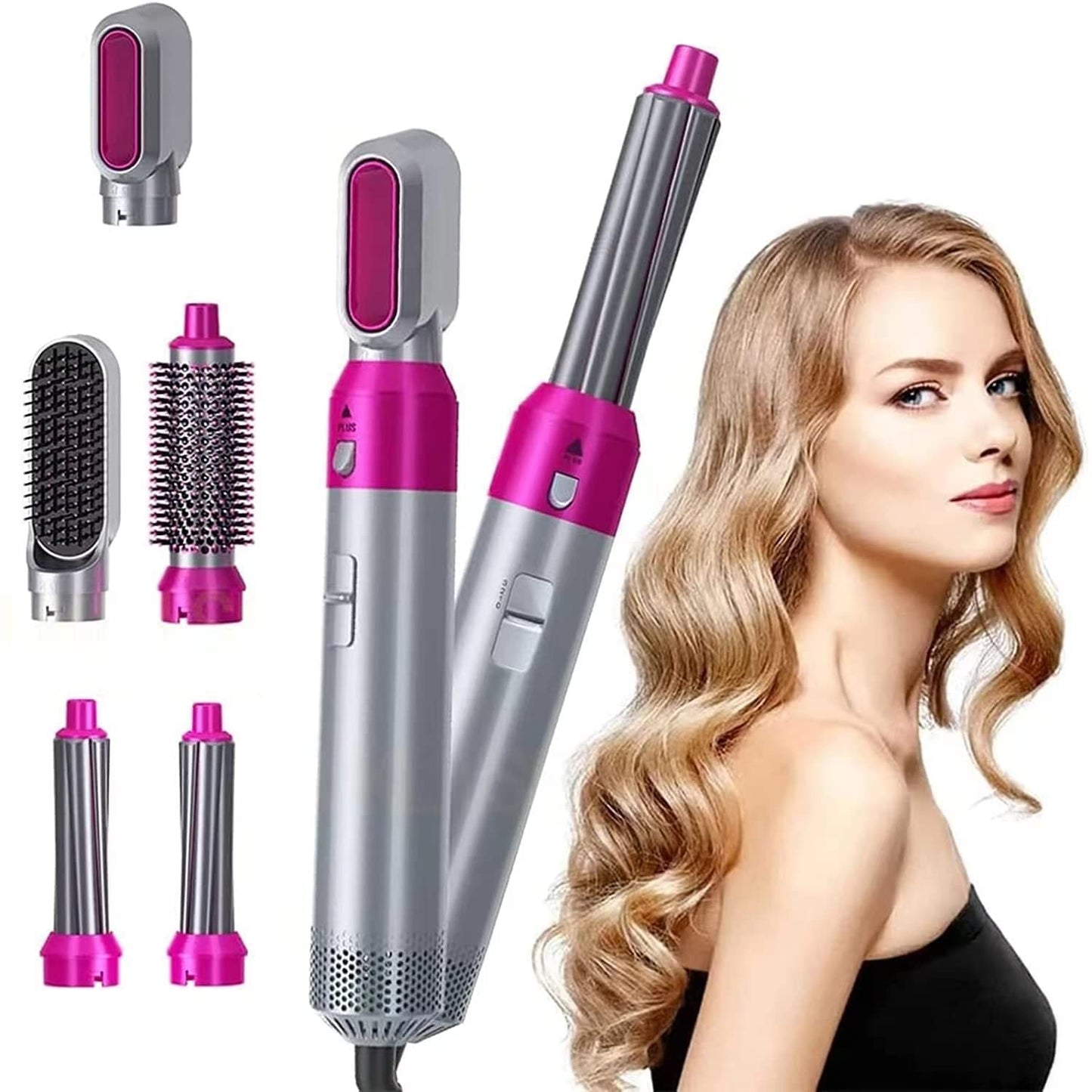 E'ehsaas 5-in-1 Multifunctional Hair Dryer Styling Tool, Detachable Multi-Head Hot Air Comb, Ion Automatic Suction Hair Curler, Hot Air Blower Styler, and Volumizer Hair Brush (Multicolor Pack of 1)