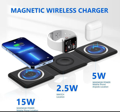 3 in 1 MagSafe Magnetic Foldable Wireless Charger for iPhone 16 to 12 Series | Compatible with AirPods 2/3/Pro | Compatible with only Apple Watch Series | 23W Charging | Wireless Charger - Pearl White