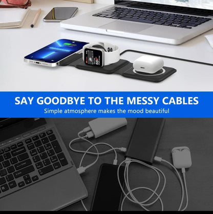 3 in 1 MagSafe Magnetic Foldable Wireless Charger for iPhone 16 to 12 Series | Compatible with AirPods 2/3/Pro | Compatible with only Apple Watch Series | 23W Charging | Wireless Charger - Pearl White